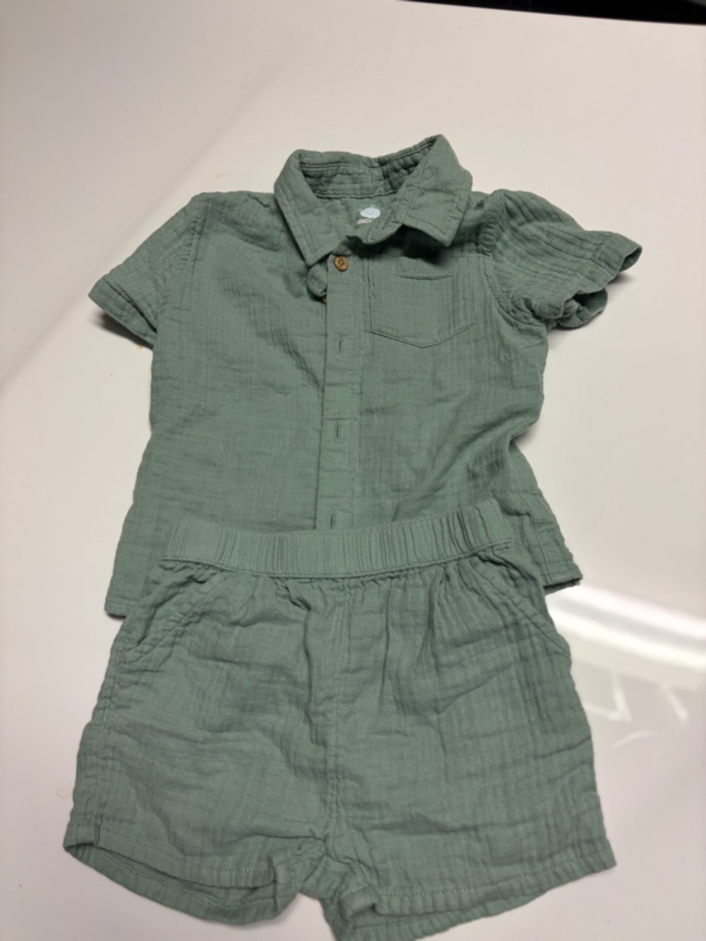 Cloud Island Linen Gauze Sage Green Two-Piece Toddler Set